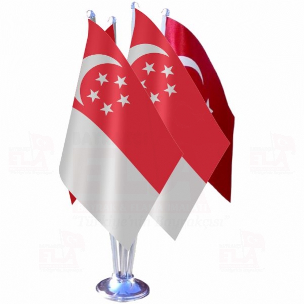 Singapur Dörtlü Özel Masa Bayrağı