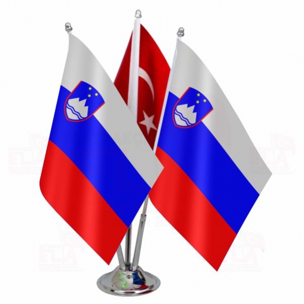 Slovenya Logolu Üçlü Masa Bayrağı