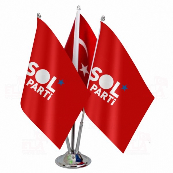 Sol Parti Logolu Üçlü Masa Bayrağı