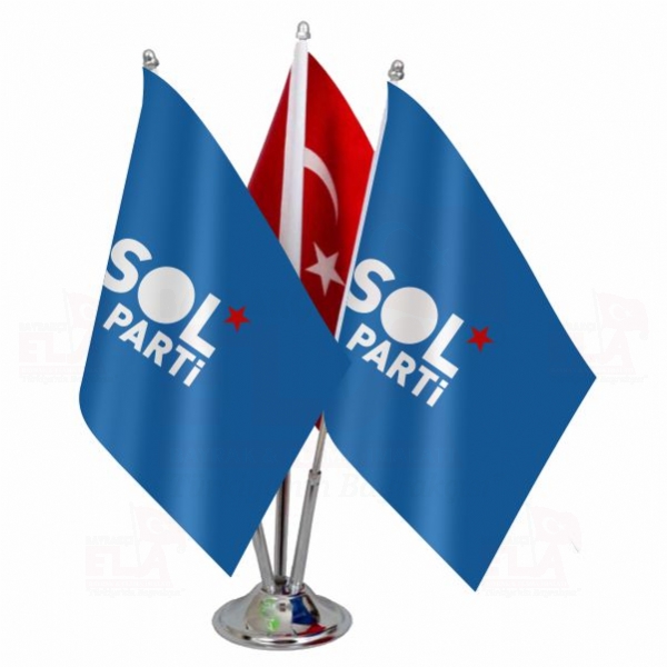 Sol Parti Mavi Logolu Üçlü Masa Bayrağı