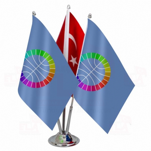 Temsil Edilmeyen Milletler ve Halklar Organizasyonu Logolu Üçlü Masa Bayrağı