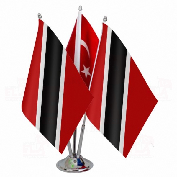 Trinidad ve Tobago Logolu Üçlü Masa Bayrağı