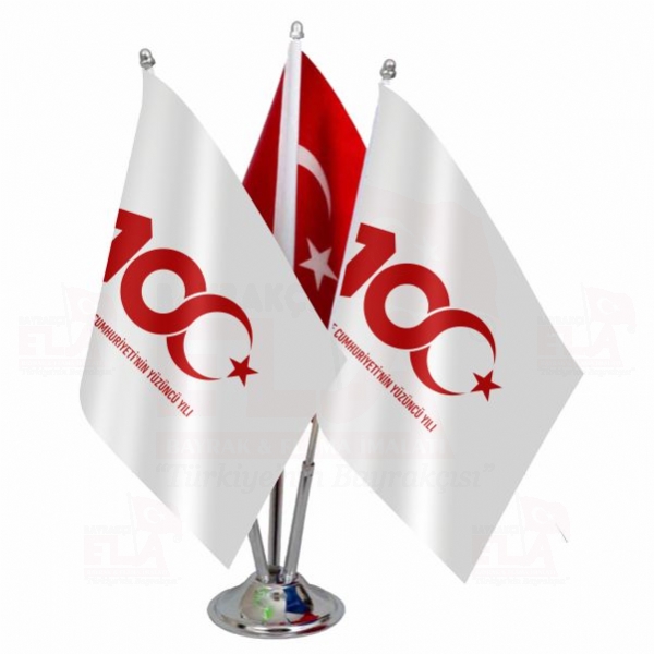 T�rkiye Cumhuriyetinin 100.Y�l� Logolu ��l� Masa Bayra��