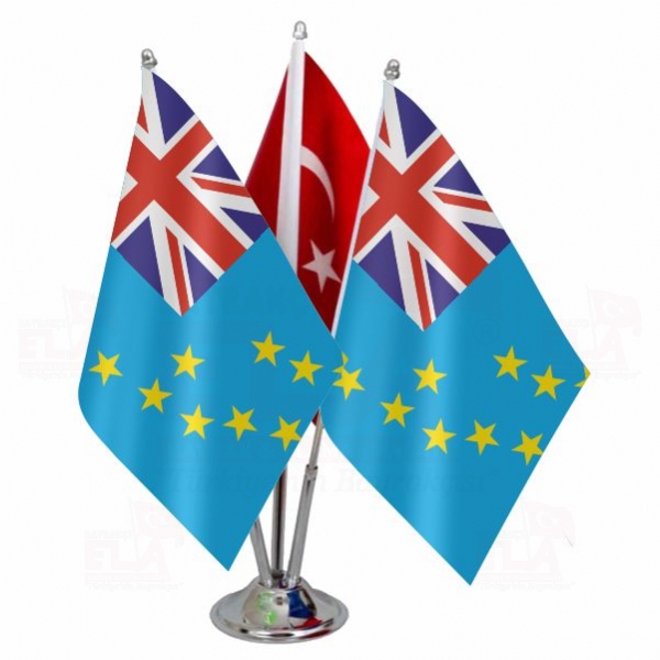Tuvalu Logolu Üçlü Masa Bayrağı