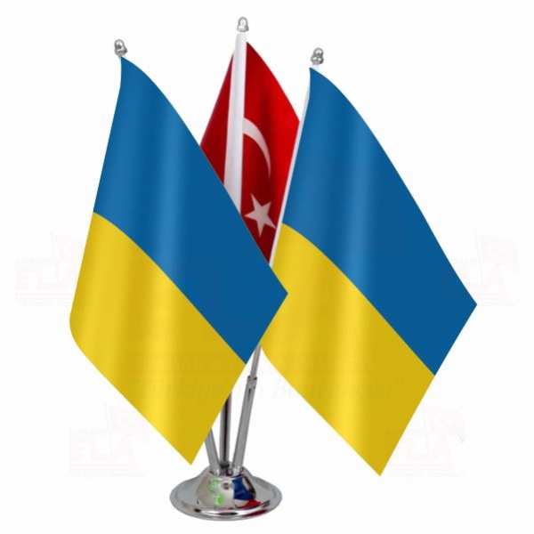 Ukrayna Logolu Üçlü Masa Bayrağı