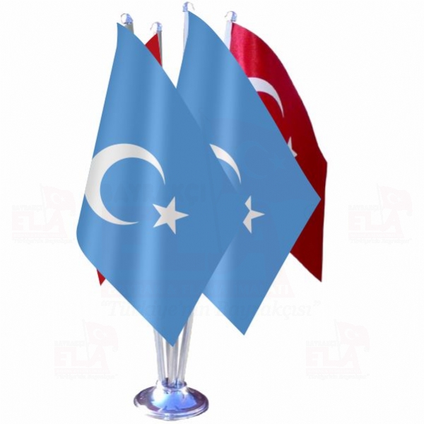 Uygur Türkleri Dörtlü Özel Masa Bayrağı