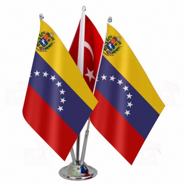 Venezuela Logolu Üçlü Masa Bayrağı