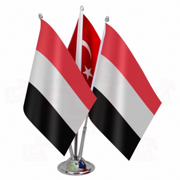 Yemen Logolu Üçlü Masa Bayrağı