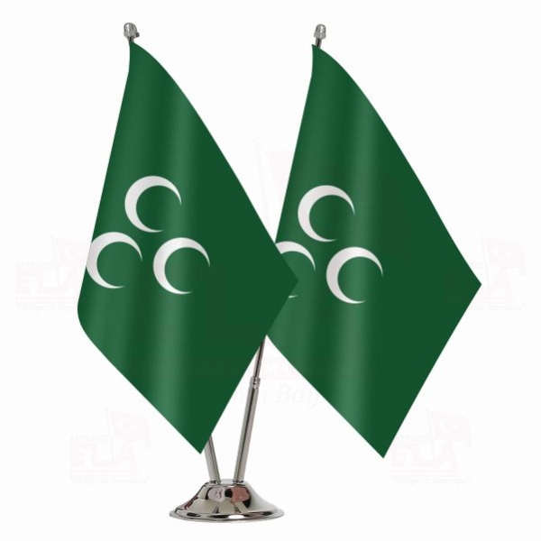 Yeşil 3 Hilal İkili Masa Bayrağı