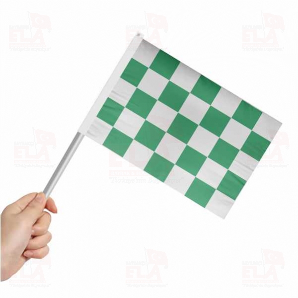 Ye�il Beyaz Damal� Sopal� Bayrak ve Flamalar