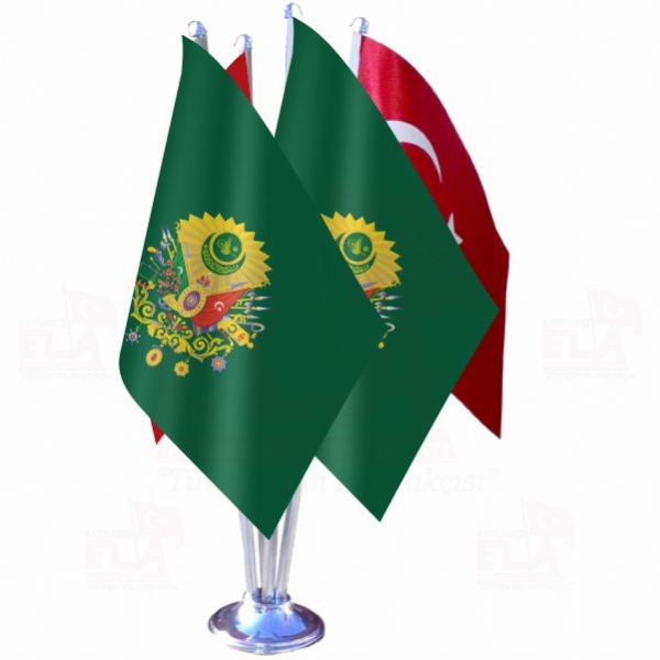 Yeşil Osmanlı İmparatorluğu Arması Dörtlü Özel Masa Bayrağı
