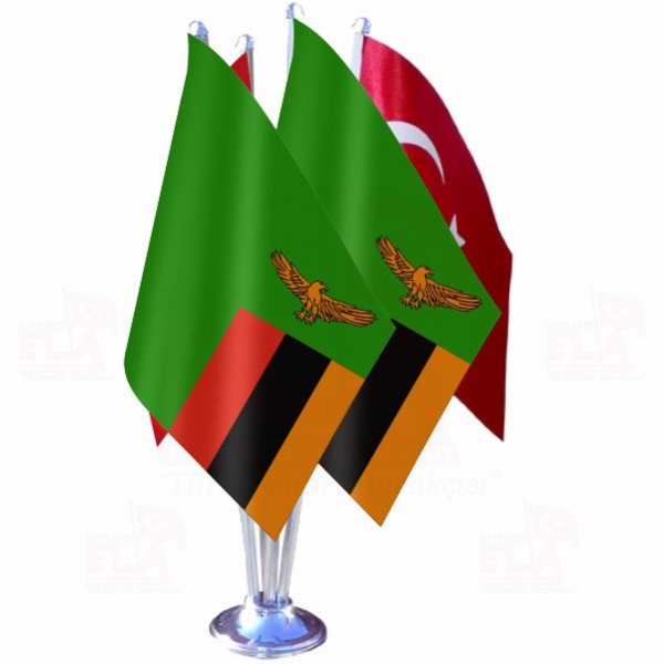 Zambiya Dörtlü Özel Masa Bayrağı