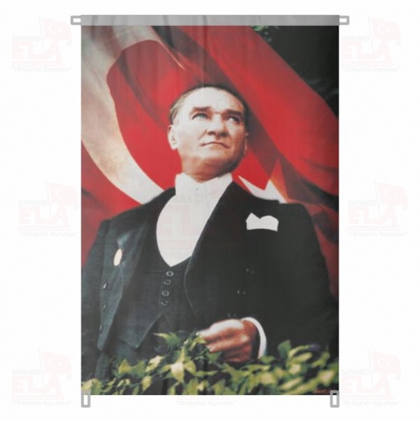 Bez Atat�rk Posteri B�y�k Atat�rk Portresi Bina Boyu Atat�rk Portresi Cumhuriyetin Mimar� No 100