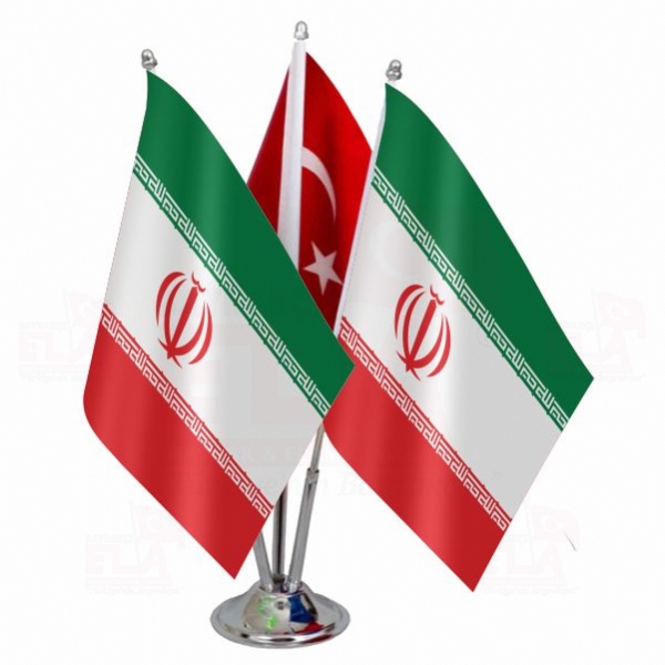 İran Logolu Üçlü Masa Bayrağı