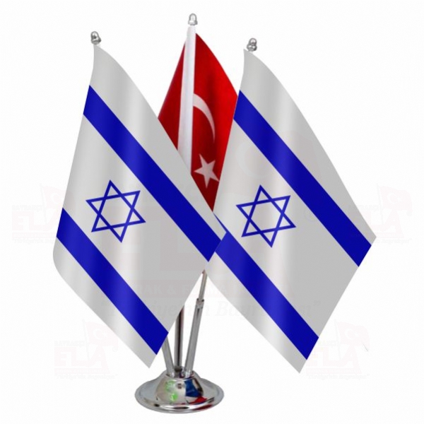 İsrail Logolu Üçlü Masa Bayrağı