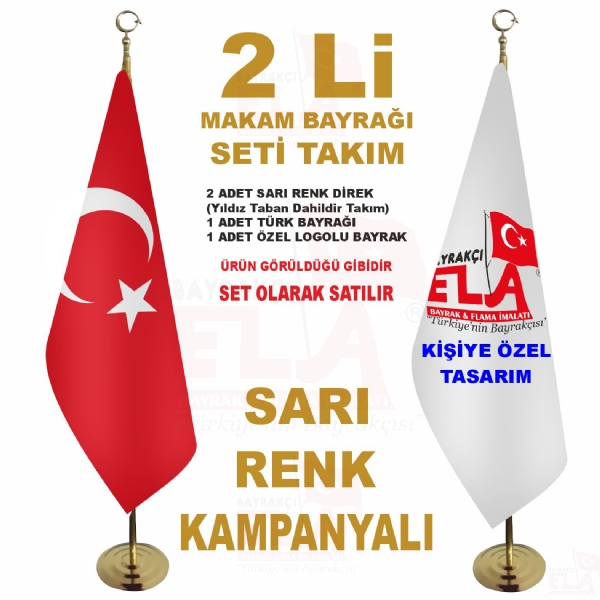 Makam Türk Bayrağı + Sarı Renk Makam Direği + Özel Makam Bayrağı
