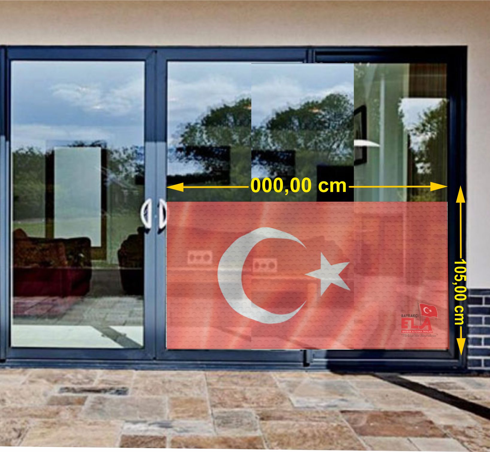 Türk Bayrağı One Way Vision Türk Bayrağı Vanvejin Baskı Cam Yazısı