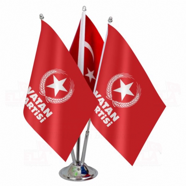 Üçlü Kırmızı Vatan Partisi Logolu Masa Bayrağı