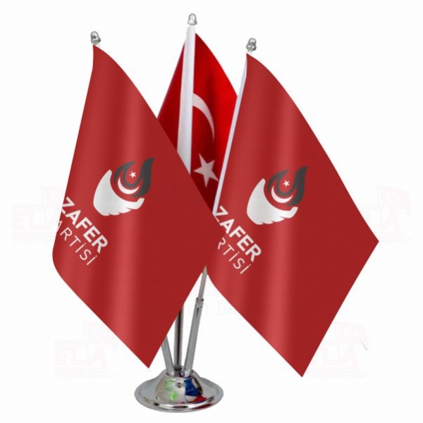 Üçlü Kırmızı Zafer Partisi Logolu Masa Bayrağı