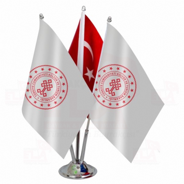 Üçlü Kültür ve Turizm Bakanlığı Logolu Masa Bayrağı