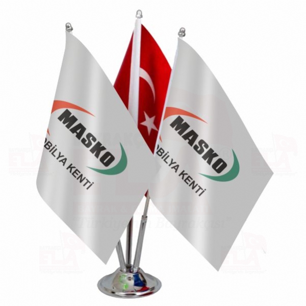 Üçlü Masko Logolu Masa Bayrağı