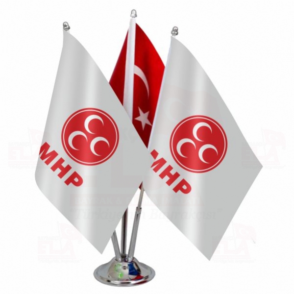 Üçlü Mhp Logolu Masa Bayrağı