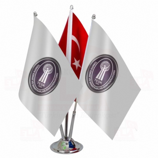 Üçlü TESK Logolu Masa Bayrağı