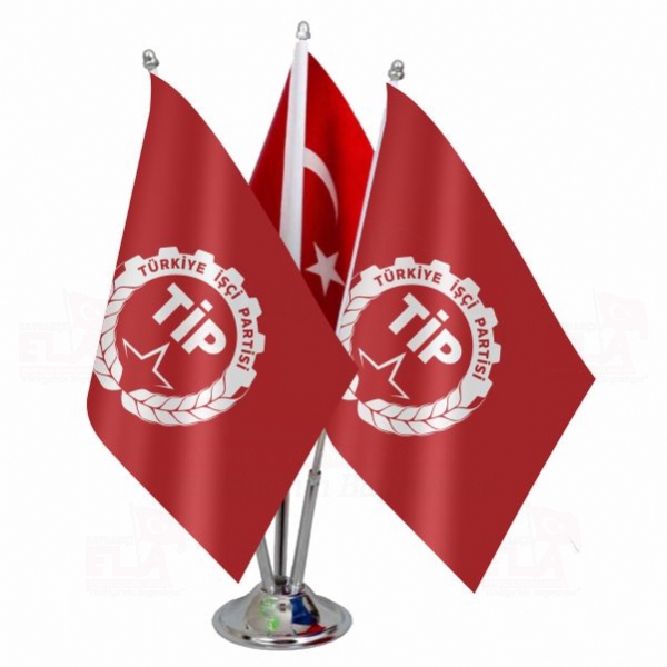 Üçlü Türkiye İşçi Partisi Logolu Masa Bayrağı