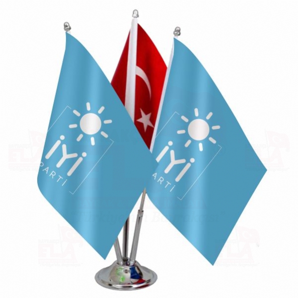 Üçlü iyi Parti Mavi Logolu Masa Bayrağı